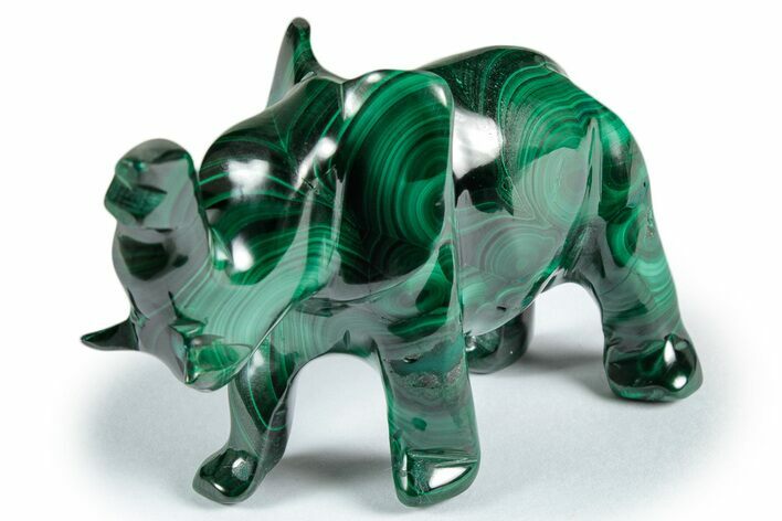 Polished Banded Malachite Elephant Carving - DR Congo #335560